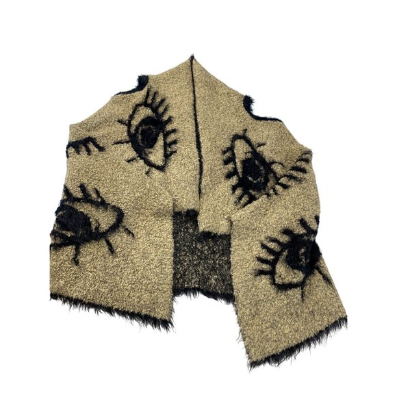 Tempo Paris womans beige black Eye-Pattern Poncho Shawl size M/L SKU 9292 - Picture 11 of 12